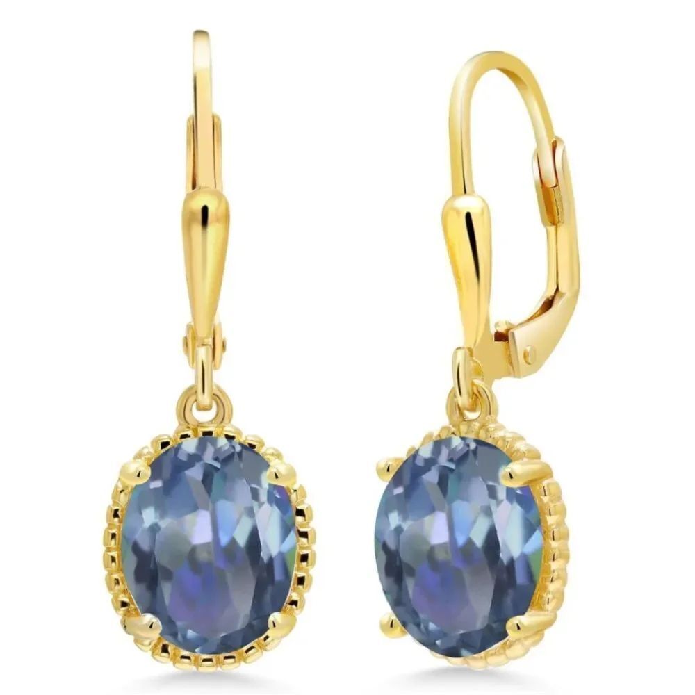 18K Yellow Gold 925 and 4.00Cttw Cassiopeia Mystic Topaz Oval Leverback Earrings